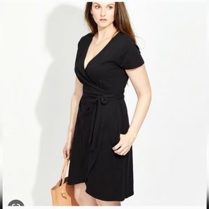 Pact Black Tulip Wrap Dress Size S with pockets - 100% organic cotton